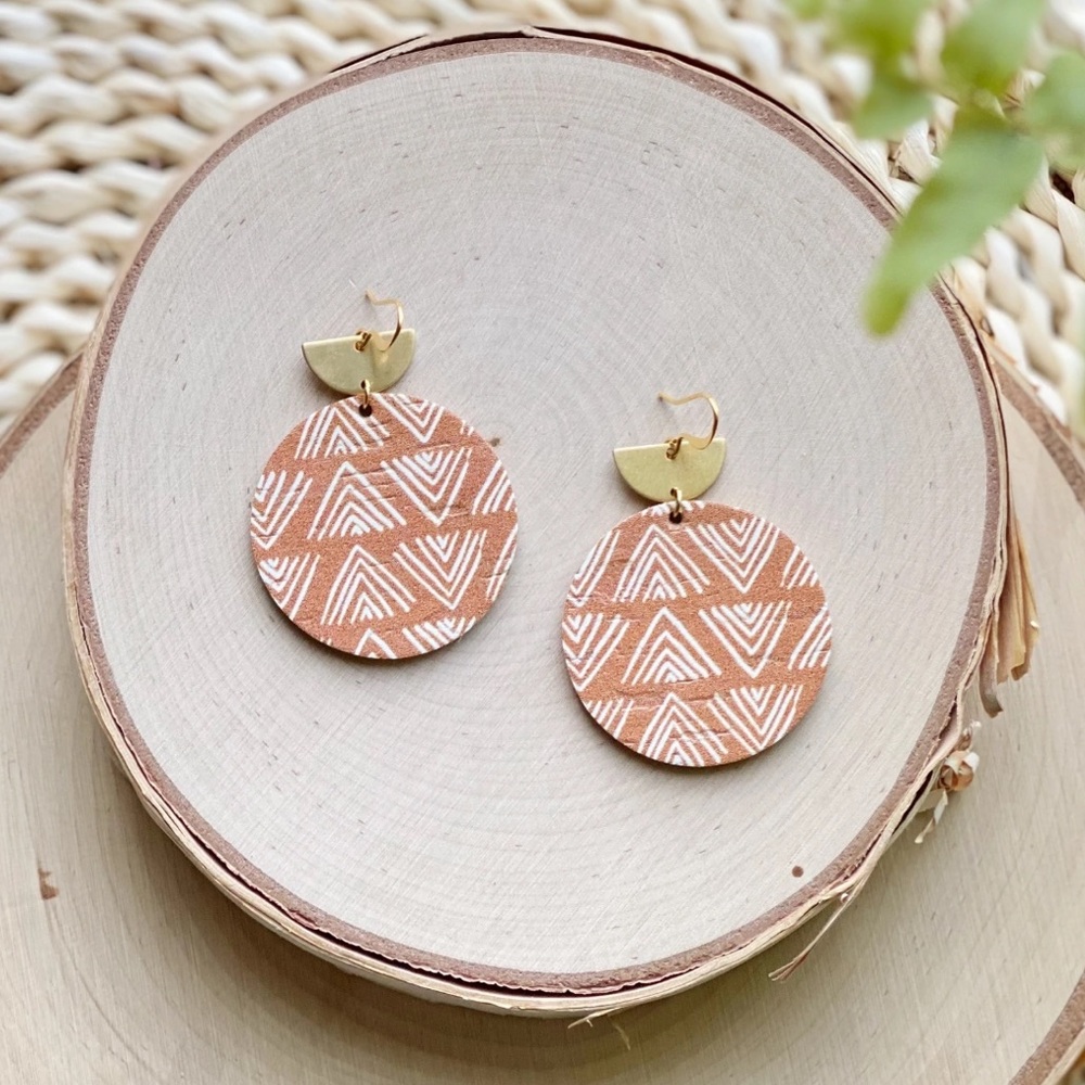 Boho Leather Brass Handmade Earrings NWT